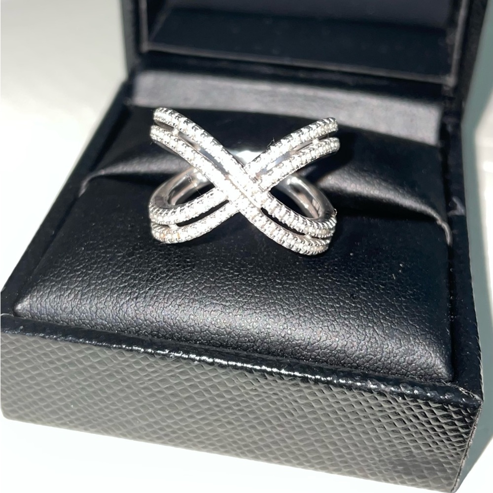 Sterling Silver CZ Crossover Ring Size 6.5